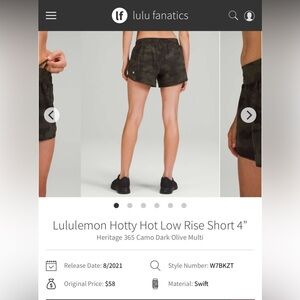 (44)lululemon Hotty hot LR 4” Olive camo